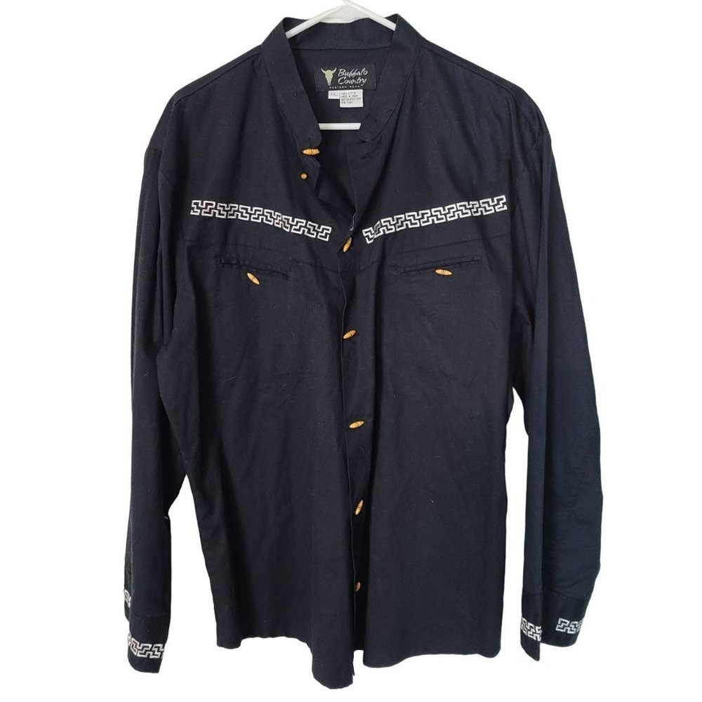 Buffalo Country Mens XXL Black Long Sleeve Toggle Button Up Western Shirt Pocket
